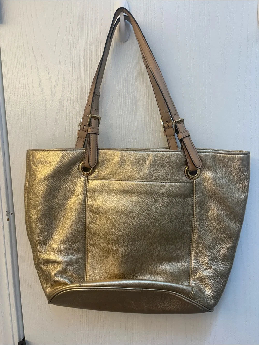 Michael Kors Metallic Gold Leather Tote with Beige Straps